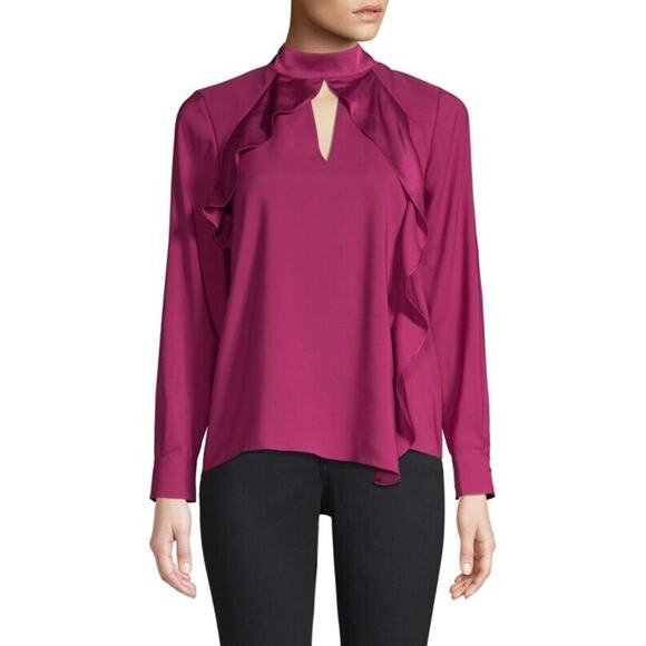 NWT PARKER Ciani Cascading Ruffle L/S Blouse Keyhole in Deep Plum - Picture 2 of 15